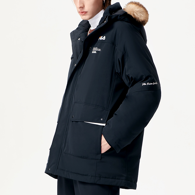 Details for FILA FUSION  Winter Black Hooded Down Parka Jacket with Multiple Pockets. T11M145908F-BK