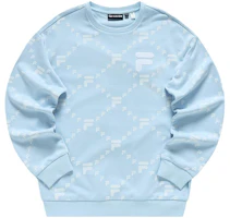 FILA FUSION All-Over Logo Pullover Sweatshirt Unisex Light Sky Blue T11U316203FLB FILA FUSION All-Over Logo Pullover Sweatshirt Unisex Light Sky Blue T11U316203FLB
