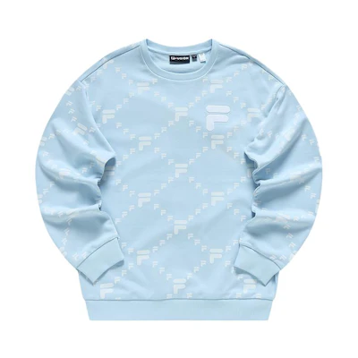 FILA FUSION All-Over Logo Pullover Sweatshirt Unisex Light Sky Blue T11U316203FLB