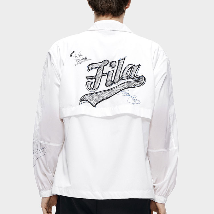 Purchase FILA FUSION Jaket Baseball Seri Putih Loose Fit dengan Cetak Huruf T11M322702F-WT