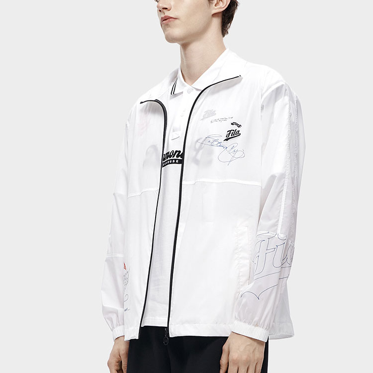 Details for FILA FUSION Jaket Baseball Seri Putih Loose Fit dengan Cetak Huruf T11M322702F-WT