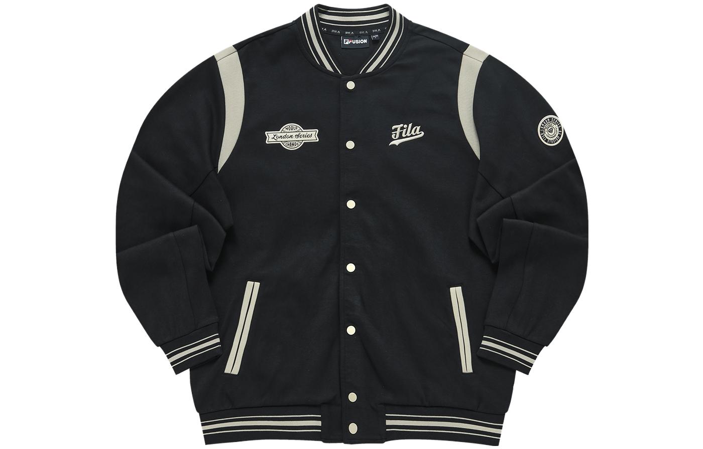 FILA FUSION Black Colorblock Logo Print Loose Fit Baseball Jacket T11M332704F-BK