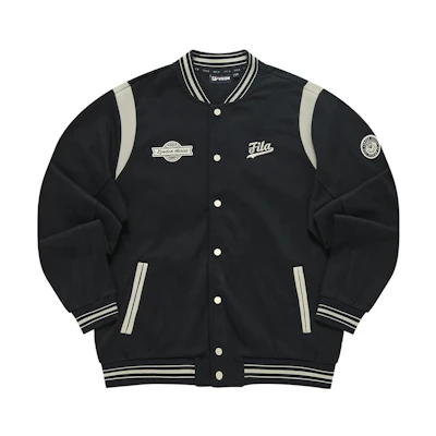 FILA FUSION Black Colorblock Logo Print Loose Fit Baseball Jacket T11M332704F-BK
