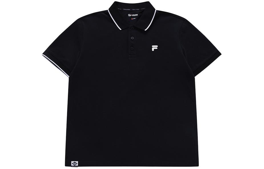 FILA Fusion Black Cotton Polo Shirt with Classic Logo Design. T11M423106FBK
