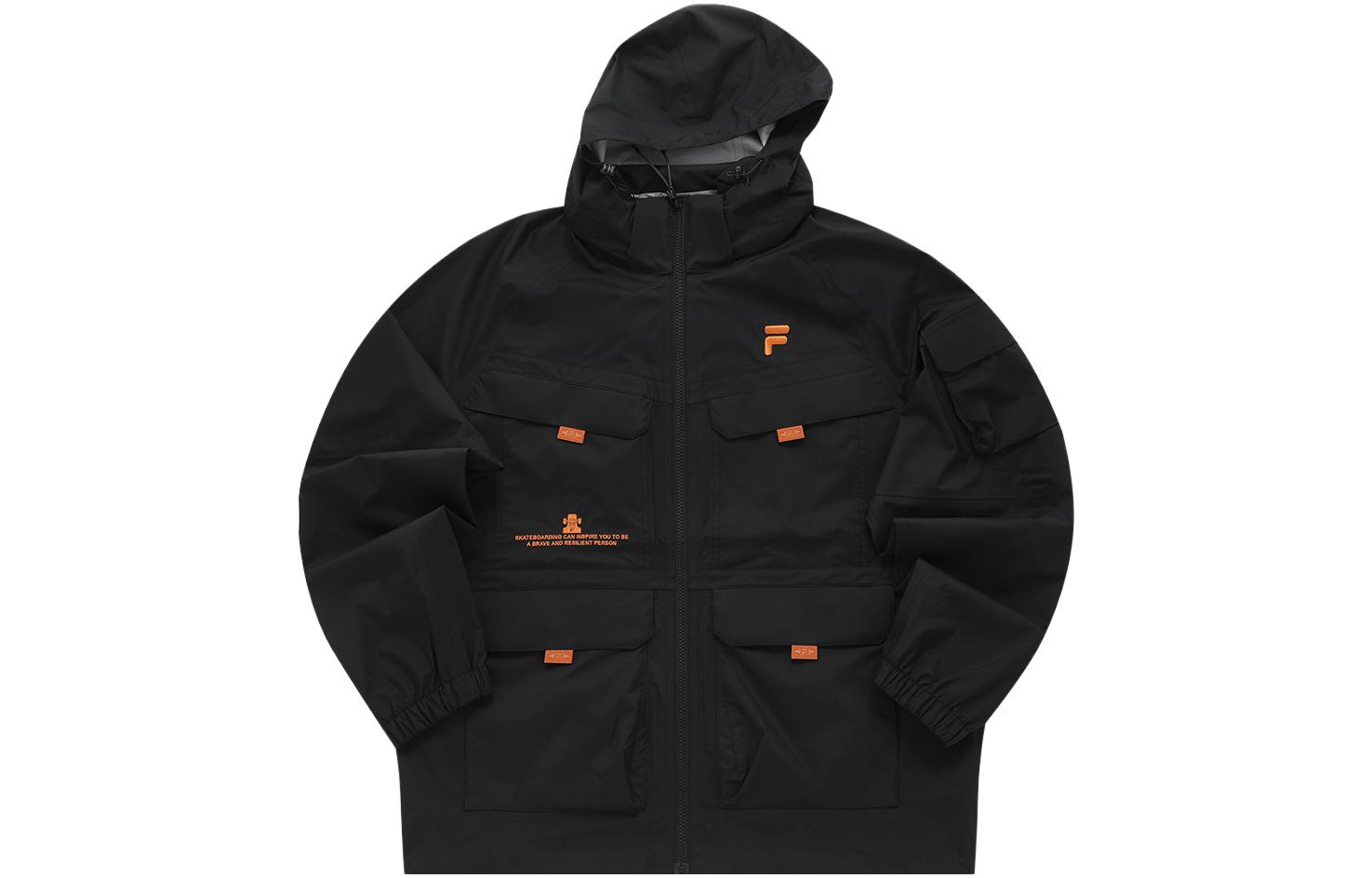 FILA FUSION Black Hooded Street Sport Logo Casual Multi-Pocket Jacket T11M331705ABK