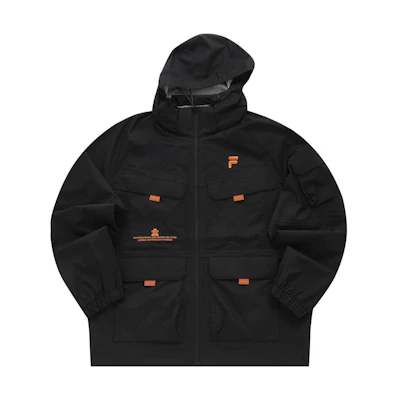 FILA FUSION Black Hooded Street Sport Logo Casual Multi-Pocket Jacket T11M331705ABK