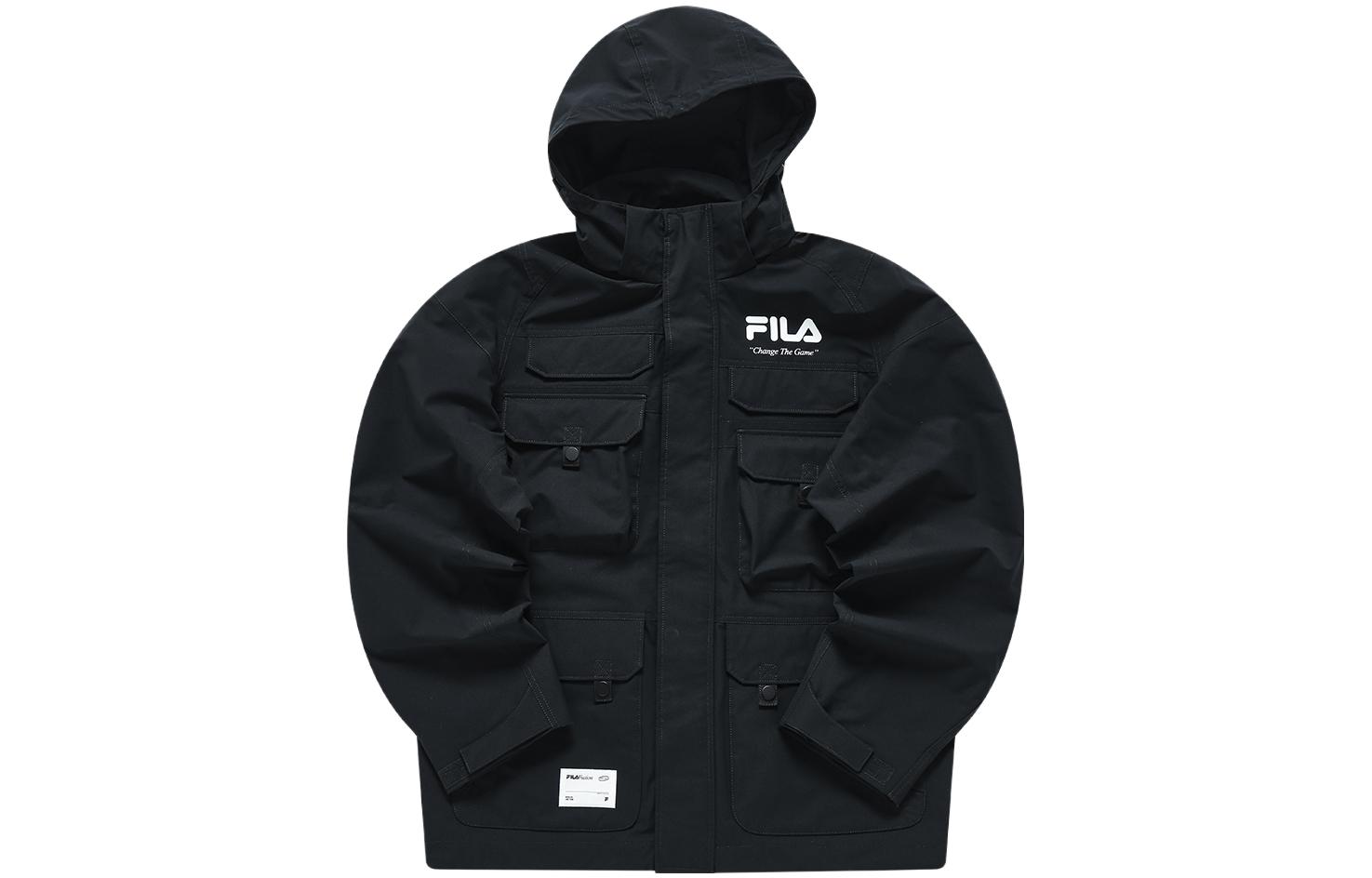 FILA Fusion Black Outdoor Logo Hooded Jacket with Multi-Pocket Design T11M311712F-BK