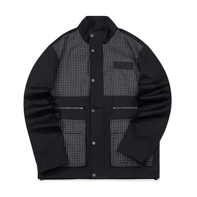FILA FUSION Black Plaid Stand Collar Casual Jacket T11M043703F-BK