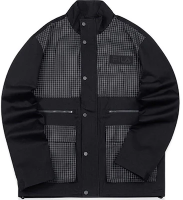 FILA FUSION 黑色格纹立领休闲夹克 T11M043703F-BK Order FILA FUSION 黑色格纹立领休闲夹克 T11M043703F-BK