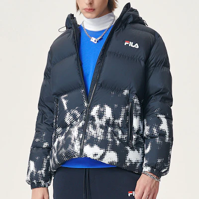 FILA Fusion黑色印花羽绒夹克篮球风休闲外套. T11M145902F-BK Shop FILA Fusion黑色印花羽绒夹克篮球风休闲外套. T11M145902F-BK