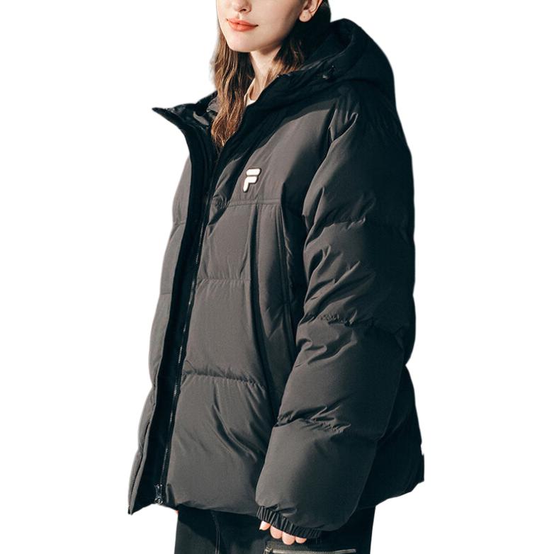 Shop FILA Fusion Black Windproof Warm Down Jacket Casual Loose Fit Unisex. T11U443905F-BK