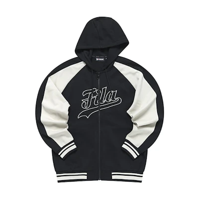FILA Fusion Colorblock Logo Embroidered Hoodie Jacket Unisex - Deep Black T11U312501F-BK