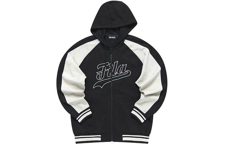 Order FILA Fusion Baju Jaket Hoodie Unisex Warna Hitam dengan Logo Sulam. T11U312501F-BK