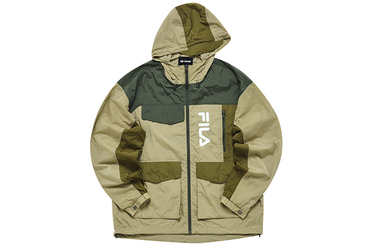 FILA FUSION Colorblock Loose Fit Hooded Woven Jacket Brown Coffee T11M231704F-BN