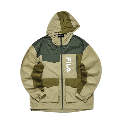 FILA FUSION Colorblock Loose Fit Hooded Woven Jacket Brown Coffee T11M231704F-BN