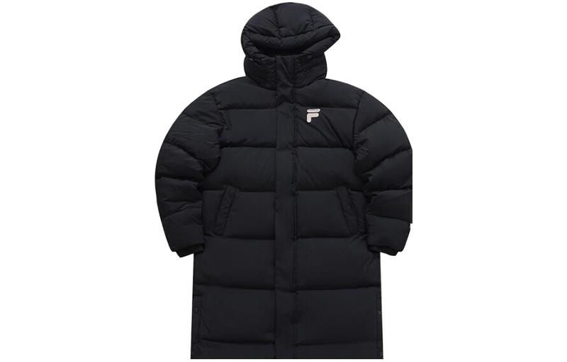 Order FILA Fusion FOB Series Black Long Down Jacket with Hood Unisex. T11U343905F-BK