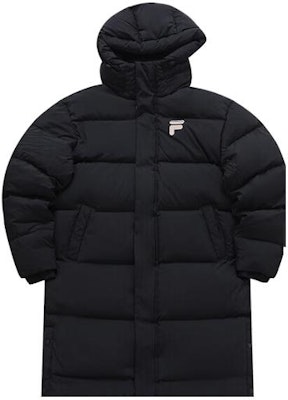 FILA Fusion FOB Series Black Long Down Jacket with Hood Unisex. T11U343905F-BK Order FILA Fusion FOB Series Black Long Down Jacket with Hood Unisex. T11U343905F-BK