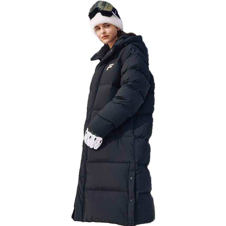 Shop FILA Fusion FOB Series Black Long Down Jacket with Hood Unisex. T11U343905F-BK