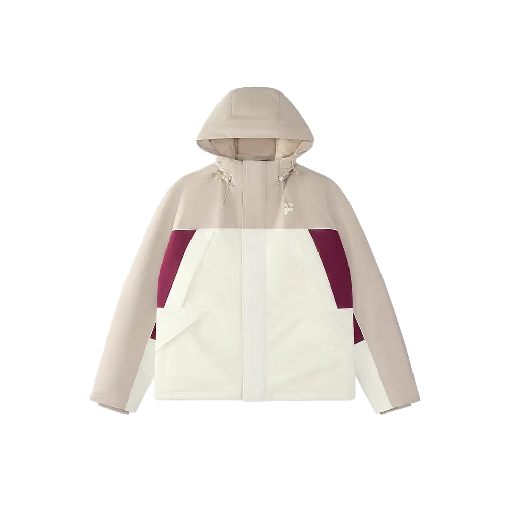 FILA Fusion FOB Series Casual Loose Fit Hooded Patchwork Cotton Jacket Feather Grey T11U443902F-GY