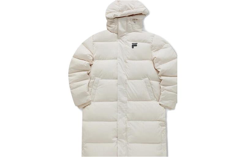 FILA FUSION FOB Series Long Down Jacket Windproof Hoodie Beige Unisex T11U343905F-BG