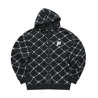 FILA Fusion FOB Series Monogram Zip Hoodie Black Unisex Casual Sweatshirt T11U413502F-BK