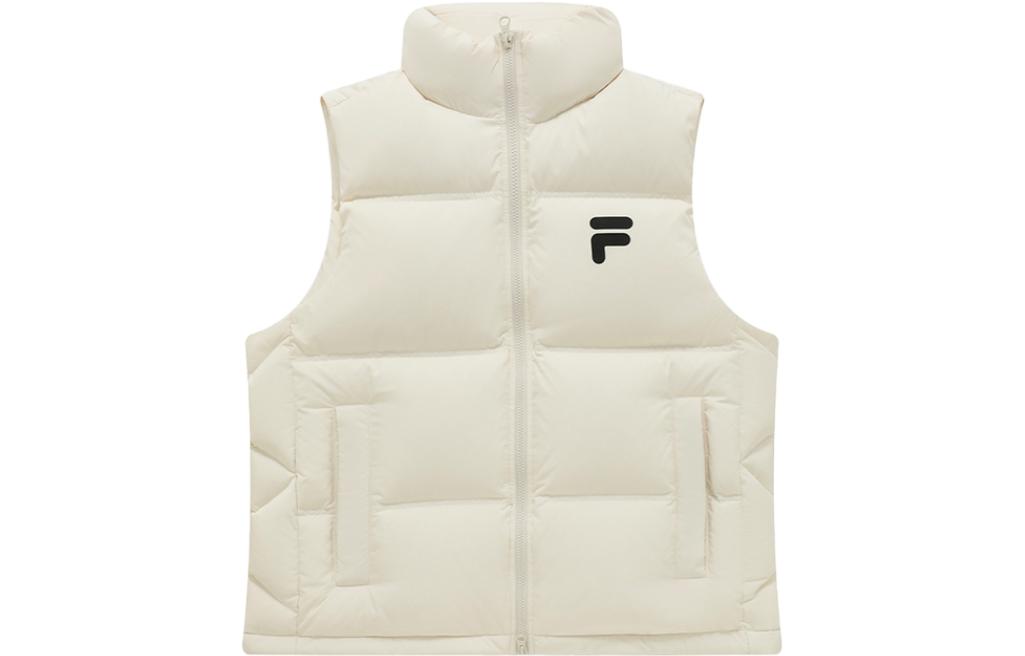 FILA FUSION FOB Series Unisex Sleeveless Down Vest Beige with Zipper Stand Collar T11U343906F-BG