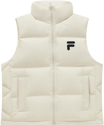 FILA FUSION FOB Series Unisex Sleeveless Down Vest Beige with Zipper Stand Collar T11U343906F-BG Order FILA FUSION FOB Series Unisex Sleeveless Down Vest Beige with Zipper Stand Collar T11U343906F-BG