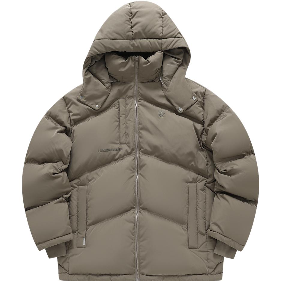 FILA FUSION FUSIONEER 1911 Unisex Brown Hooded Puffer Jacket Winter Warm Fashion. T11U343901F-BN