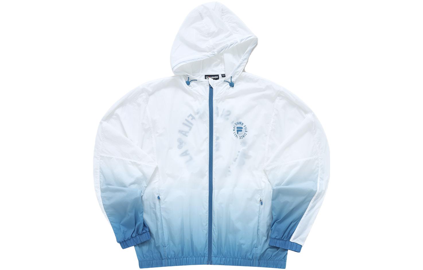 FILA FUSION Gradient Logo Print Loose Fit Hoodie Jacket  Standard White. T11M323703F-WT