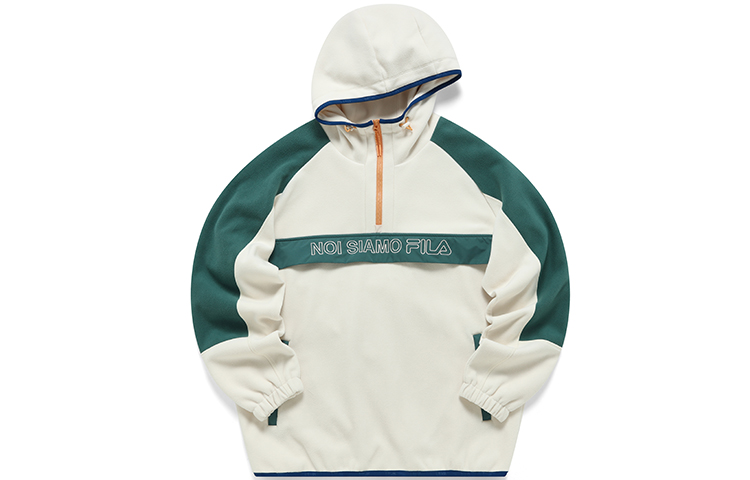 FILA Fusion Half-Zip Colorblock Logo Loose Hoodie Beige Pullover T11M213705FBG