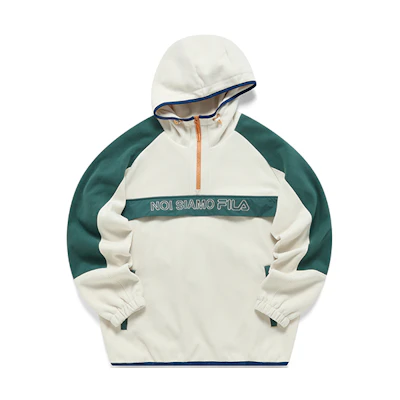 FILA Fusion Half-Zip Colorblock Logo Loose Hoodie Beige Pullover T11M213705FBG