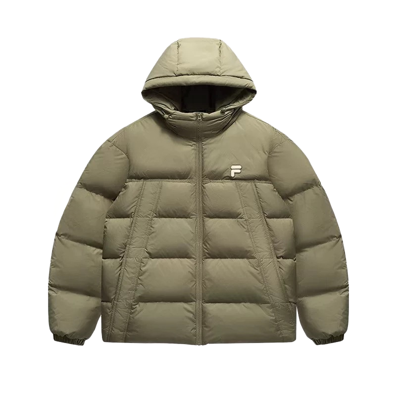 Order FILA FUSION Hooded Puffer Jacket Green - Casual, Windproof, Warm Winter Wear. T11U443905F-KK