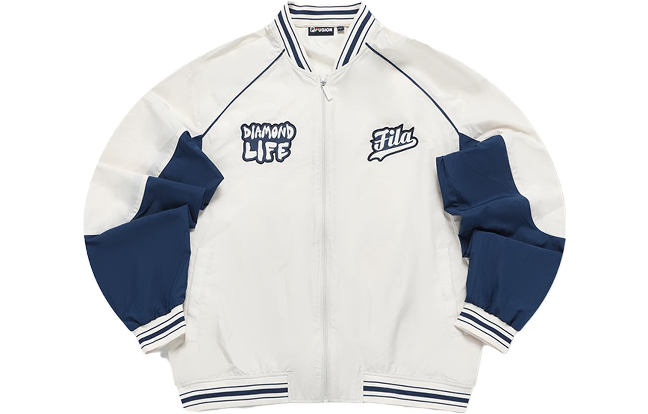 FILA FUSION Jasmine White Colorblock Logo Print Loose-fit Bomber Jacket T11M332706F-IV