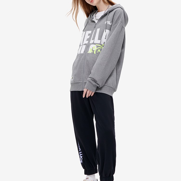 FILA FUSION Knit Hoodie Jacket Unisex Big Letter Design Light Black Gray T11U235501F-MG 圖 4