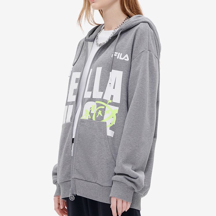 FILA FUSION Knit Hoodie Jacket Unisex Big Letter Design Light Black Gray T11U235501F-MG 圖 6