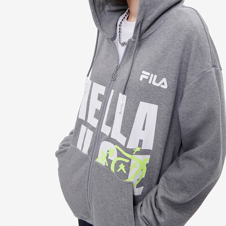 FILA FUSION Knit Hoodie Jacket Unisex Big Letter Design Light Black Gray T11U235501F-MG 圖 7