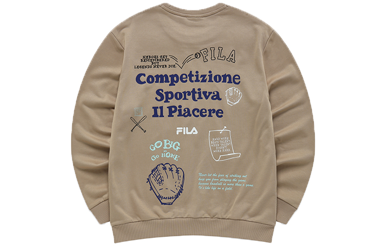 FILA Fusion Knit Pullover Sweatshirt with Letter Print - Beige T11M142205F-DK