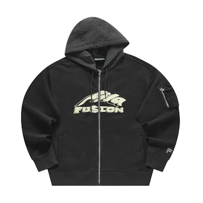 FILA Fusion Letter Logo Print Hooded Knit Color Block Jacket Black Unisex T11U413504F-BK