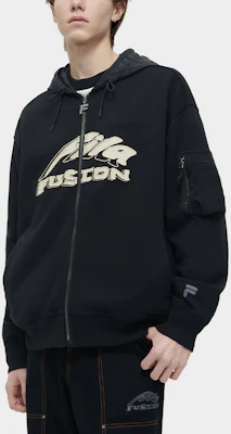 FILA Fusion 字母標誌印花拼色連帽針織外套 黑色 男女通用 T11U413504F-BK Shop FILA Fusion 字母標誌印花拼色連帽針織外套 黑色 男女通用 T11U413504F-BK