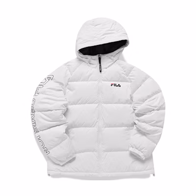 FILA FUSION Letter Print Loose Fit Down Jacket White Winter Unisex. T11U141906FWT