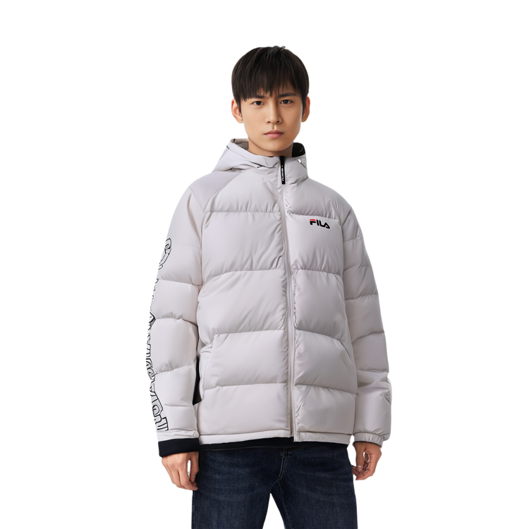 Shop FILA FUSION字母印花宽松款羽绒夹克白色冬季男女同款. T11U141906FWT
