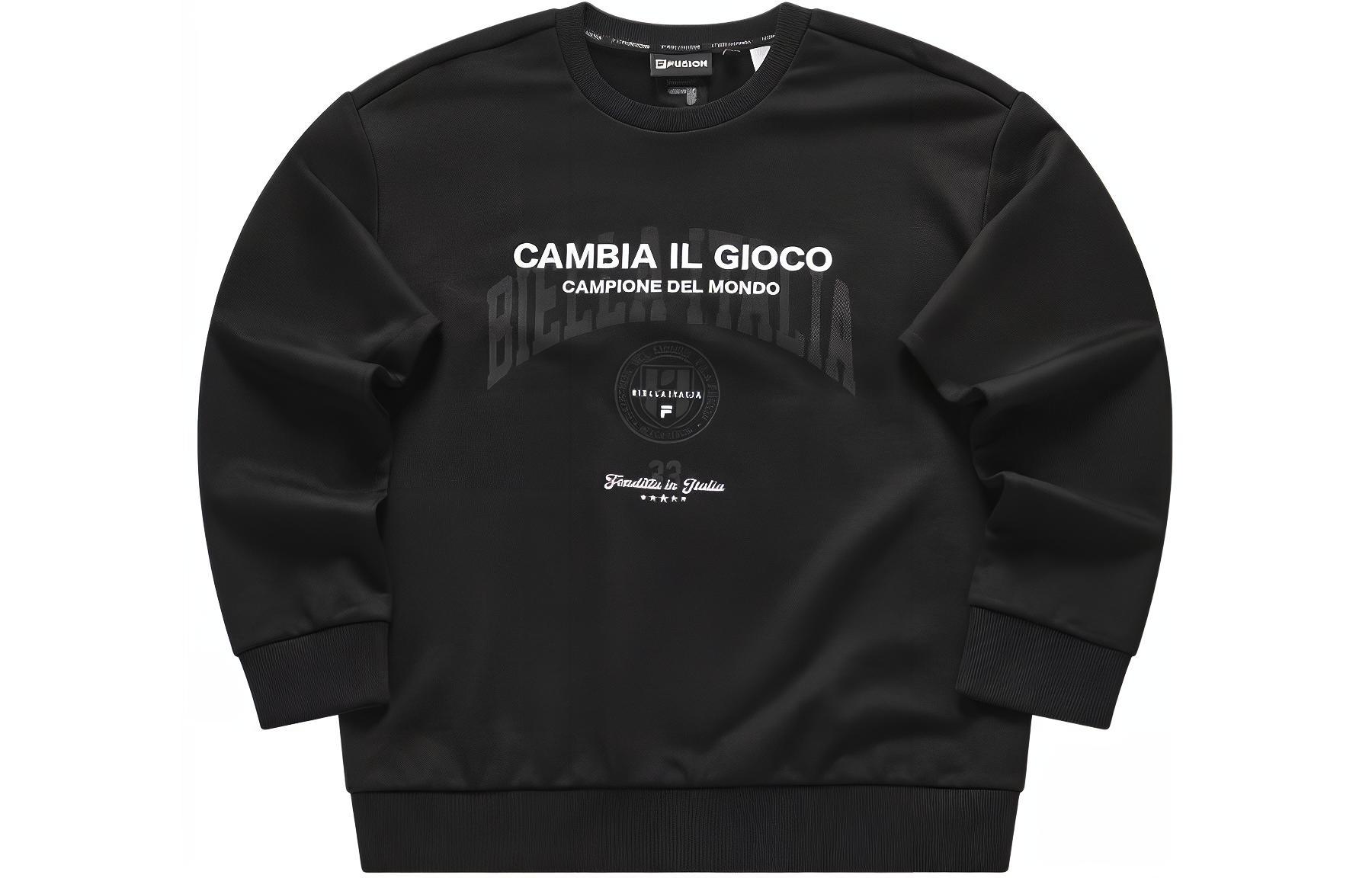 FILA Fusion Life Black Crewneck Sweatshirt with Letter Print - Loose Fit T11M415204F-BK
