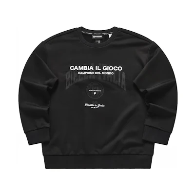 FILA Fusion Life Black Crewneck Sweatshirt with Letter Print - Loose Fit T11M415204F-BK