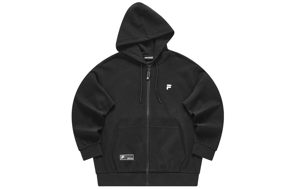 FILA Fusion Life Black Hoodie Jacket, Casual Zip-Up Sweatshirt T11M415502F-BK