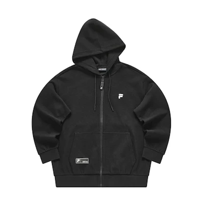 FILA Fusion Life Black Hoodie Jacket, Casual Zip-Up Sweatshirt T11M415502F-BK