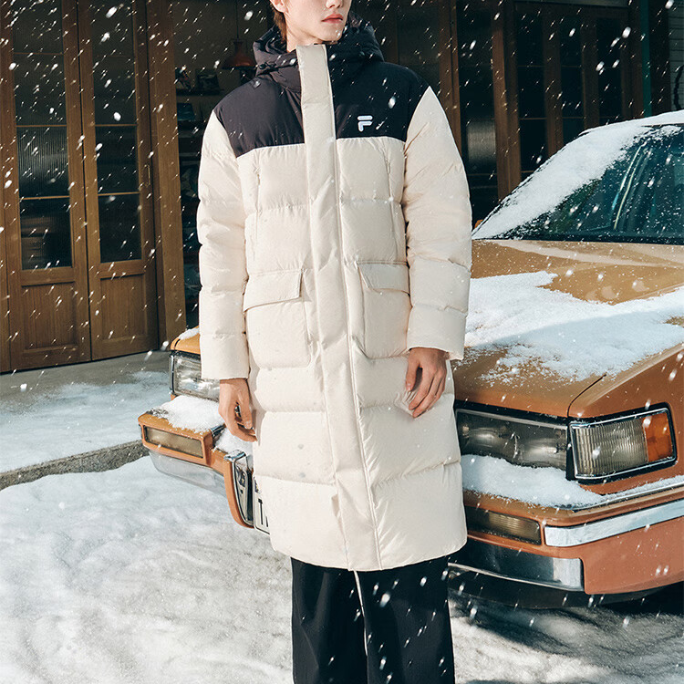 Shop 휠라 퓨전 라이프 캐주얼 루즈핏 후드 다운 재킷 베이지-유니섹스. T11U443903F-BG