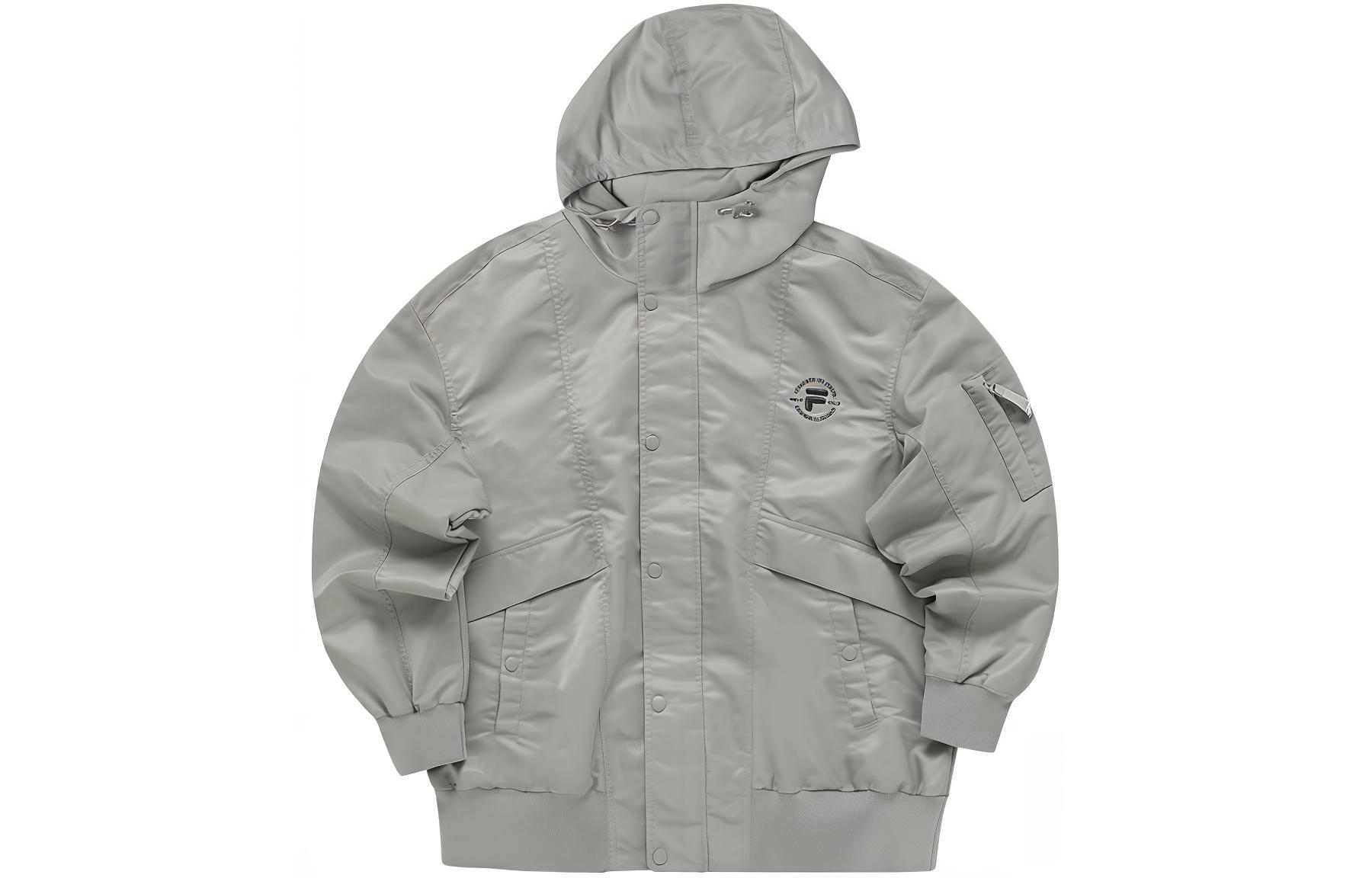 FILA Fusion Life Letter Print Oversized Woven Jacket in Ash Gray T11M345701F-GY