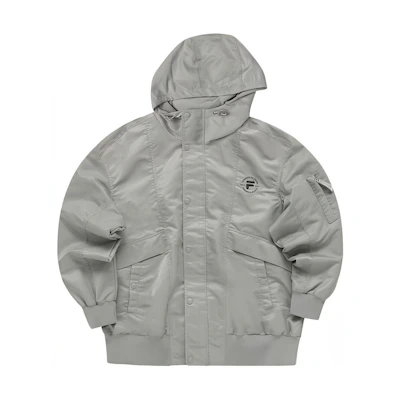 FILA Fusion Life Letter Print Oversized Woven Jacket in Ash Gray T11M345701F-GY