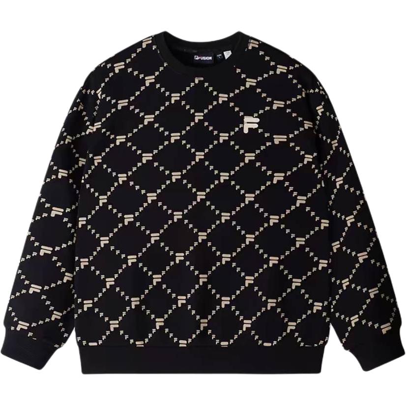 FILA Fusion LIFE Monogram Knit Crewneck Fleece Sweatshirt Black Unisex T11U433207F-BK