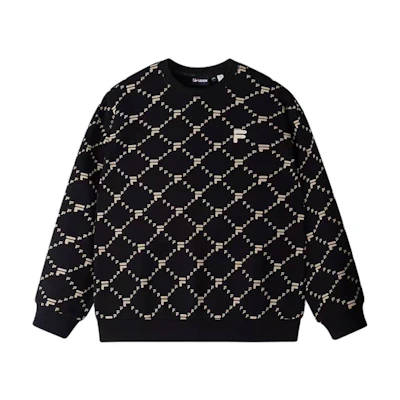 FILA Fusion LIFE Monogram Knit Crewneck Fleece Sweatshirt Black Unisex T11U433207F-BK